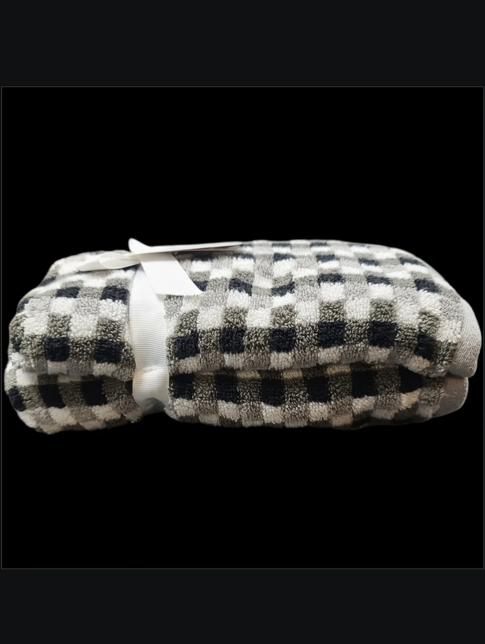 2pc Mind on Design Black White Geo Check Zero Twist Cotton Hand Towel Set NEW